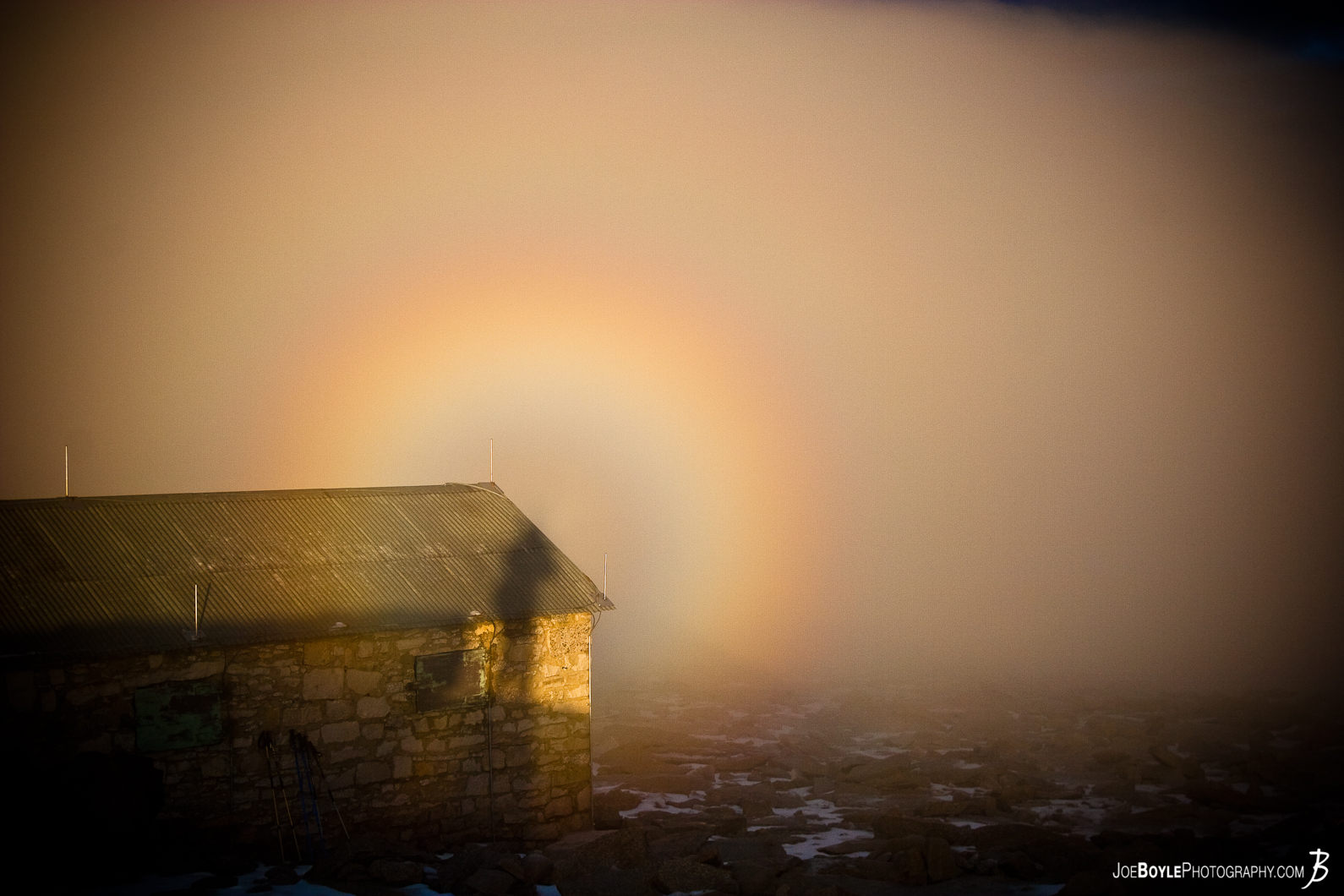  A cloud was covering the top of Mt. Whitney when we were at the top. Here is a photo of the hut that was built on top of the mountain. I thought it was so cool that there was a perfectly concentric rainbow in the middle of the cloud! 