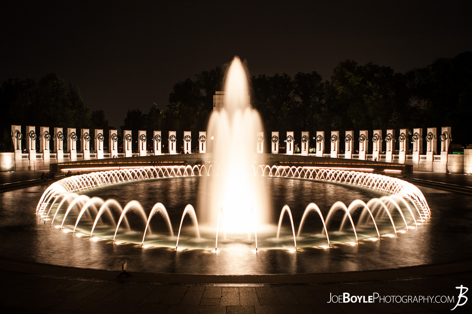  While I was in Washington, DC I was able to take some great night images of a few of the iconic landmarks that make up this city such as this image: The World War II Memorial! I love taking long exposure, night shots of moving water and fountains! 