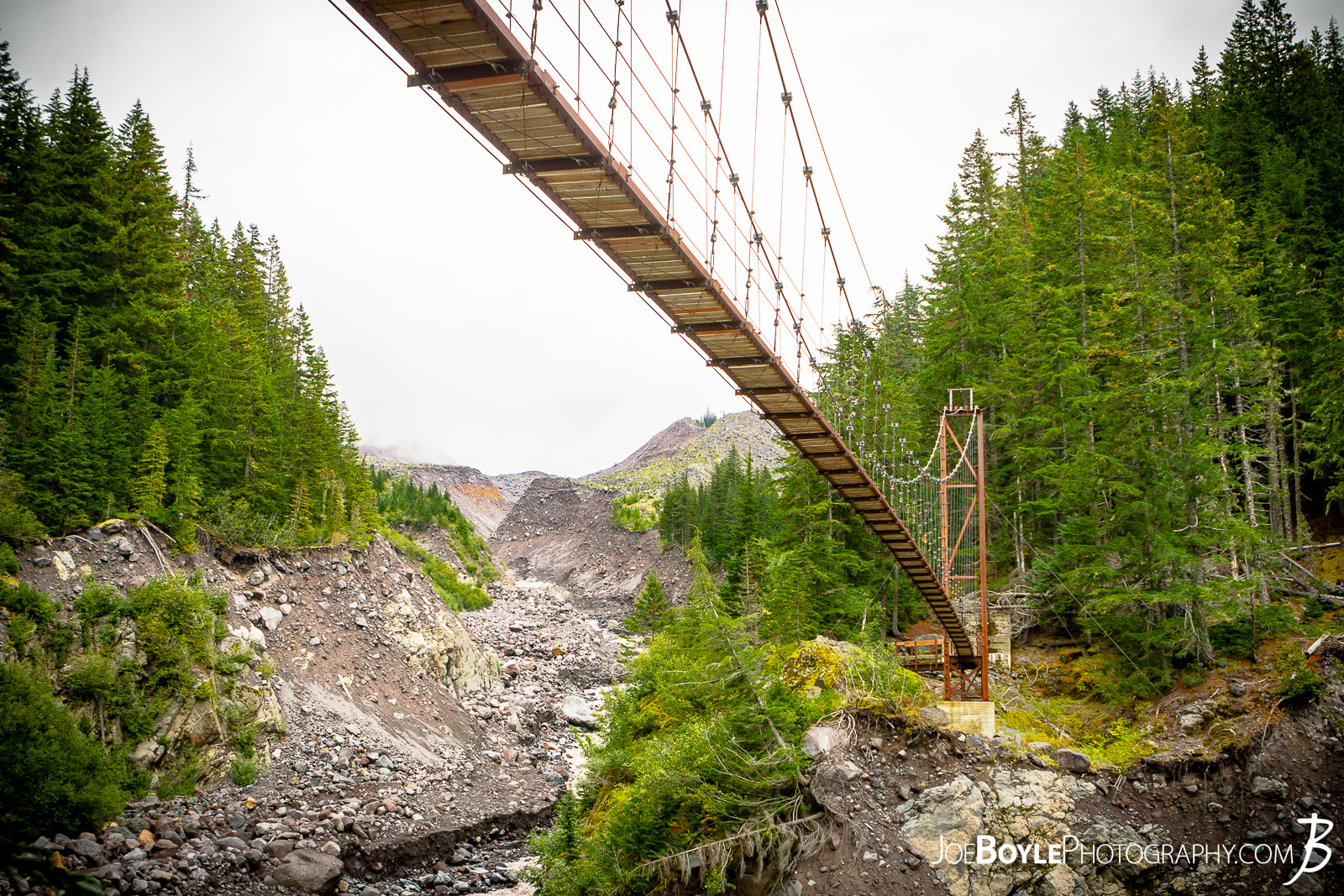  A photo of the neat looking Carbon River Suspension Bridge on the Wonderland Trail. I photographed this down the bank a little bit towards the river. 