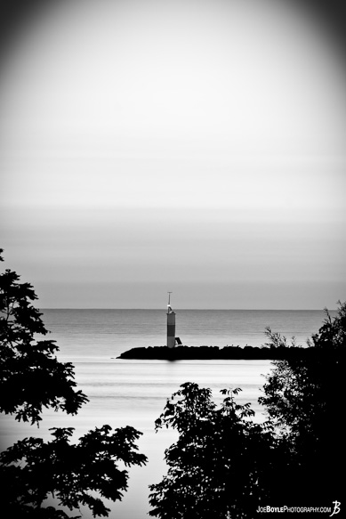 The black &amp; white version of the Cleveland Yacht Club (CYC) lighthouse near Cleveland &amp; Rocky River Ohio