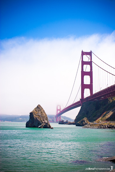 This photo of the Golden Gate Bridge was taken from the north side of San Francisco Bay.