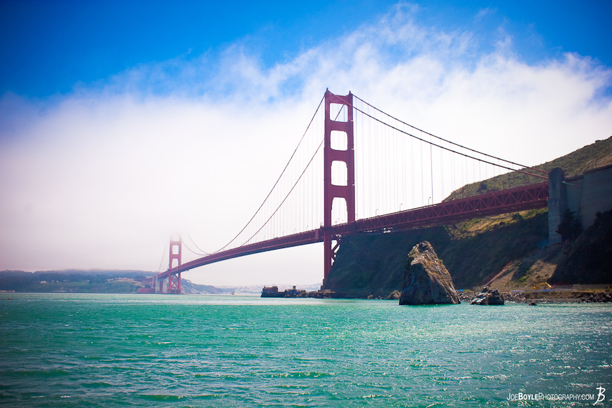 This photo of the Golden Gate Bridge was taken from the north side of San Francisco Bay.