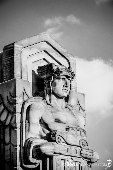 This statue and others like it are found on the Hope Memorial Bridge, formerly called the Lorain-Carnegie Bridge. Here is more information about the Hope Memorial Bridge.
