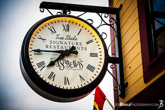 Clock on a restaurant on Fisherman's Wharf in Monterey